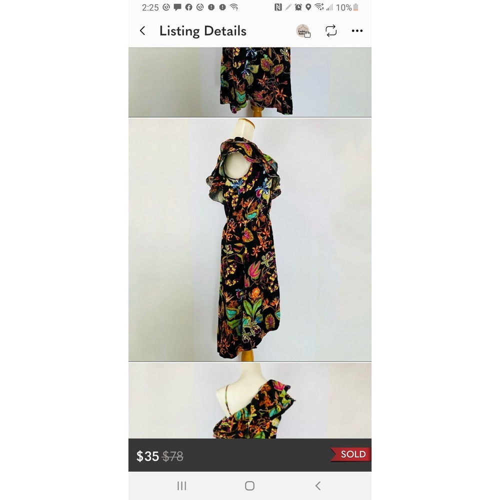 H & M Rainforest Floral Ruffle One Shoulder Viscose Dress size 6 - Picture 9 of 16